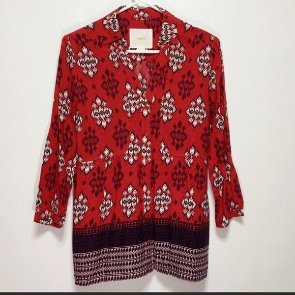 Anthropologie Maeve Red Long Sleeve Buttondown
